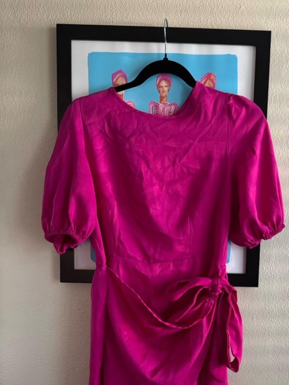 SHEIN Bright Fuchsia Puff-Sleeve Midi Dress with Side Tie

Worn once